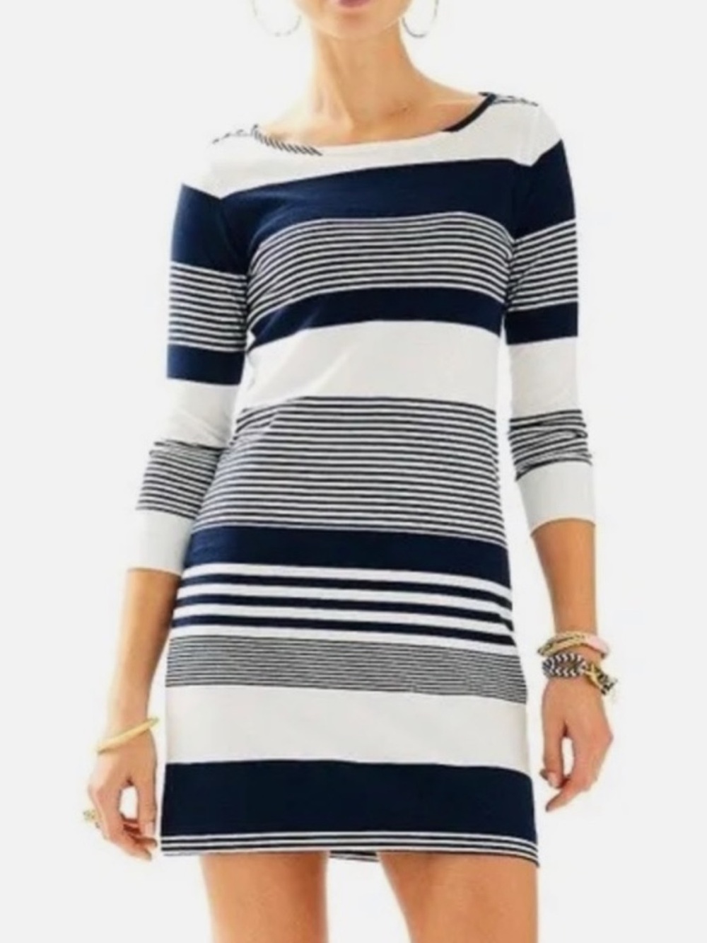 Lilly Pulitzer Marlowe Dress, Size Large, in True Navy Coconut Stripe, EUC